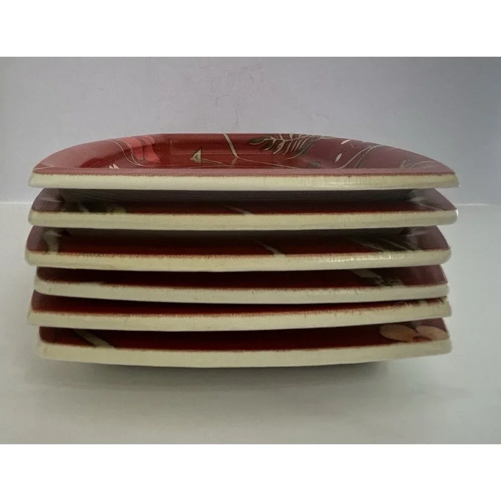 6 Plates Match Mates International Laminations Floral Red Luncheon Fancy Picnic - Picture 13 of 13